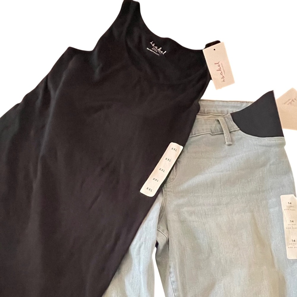 Isabel Maternity by Ingrid & Isabel Black Tank XXL & Skinny Jeans 14 Bundle NWT